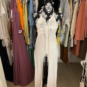 Fashion Nova White Crochet Jumpsuit